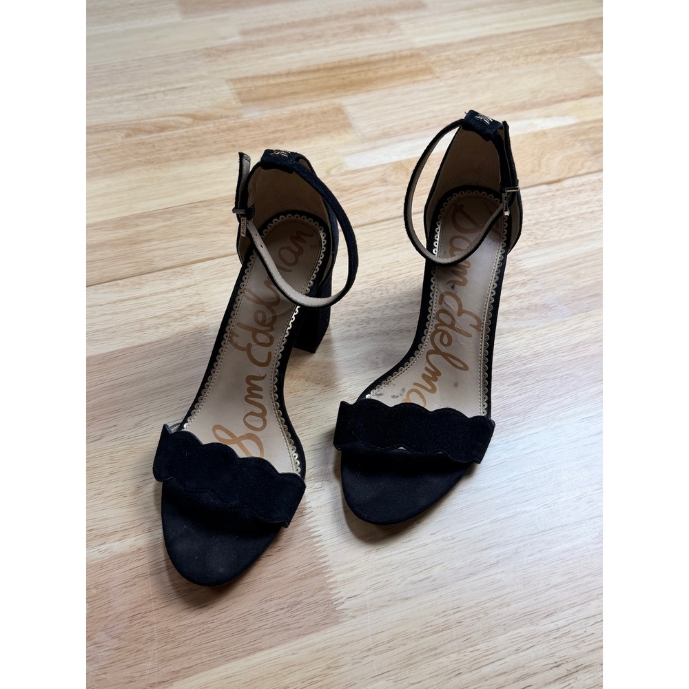 Sam Edelman Odila Black Suede Scalloped Block Heel Sandals Womens 7.5